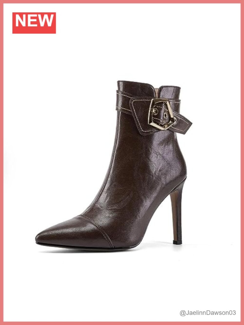 Genuine Leather Pointed Toe Ankle Boots with Belt Stiletto Heel